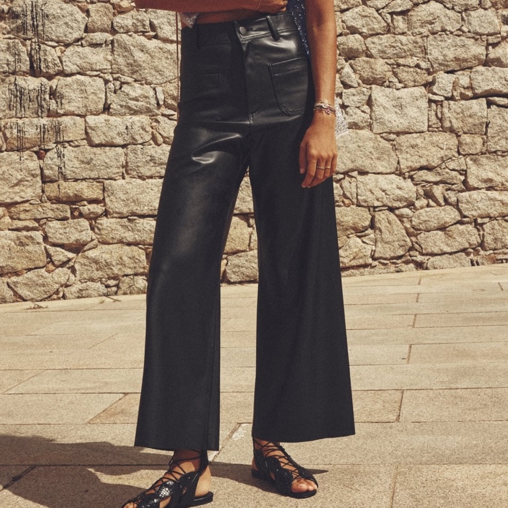 Zara HIGH-WAISTED FAUX LEATHER ZW MARINE STRAIGHT PANTS.